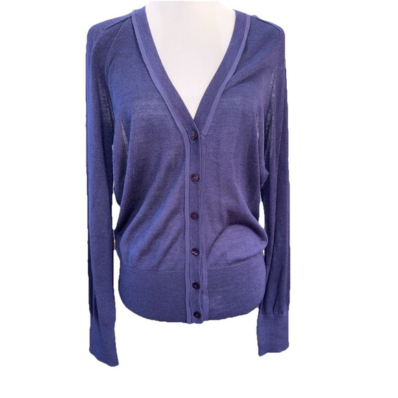 Luxury Silk Sheer Back Cardigan Navy Blue M Quiet Luxury Pendleton Chic. NWT - Picture 2 of 10